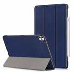 For iPad Pro 11 Case 2021 Tri-fold Leather Tablet Stand Flip Cover - Navy Blue