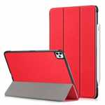 For iPad Pro 11 Case 2021 Tri-fold Leather Tablet Stand Flip Cover - Red