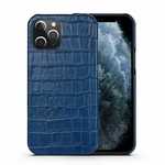 Crocodile Leather Case for iPhone 14 13 Pro Max Alligator Skin Cover - Navy Blue