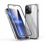 For iPhone 13 Pro Max 360 Magnetic Tempered Glass Full Case Cover - Silver