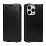 For iPhone 13 Pro Max Case Crazy Horse Genuine Leather Wallet Flip Cover - Black