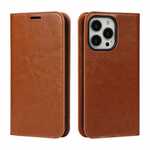 For iPhone 13 Pro Max Case Crazy Horse Genuine Leather Wallet Flip Cover - Brown