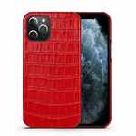 For iPhone 13 Pro Max Crocodile Grain Genuine Leather Back Case Cover - Red