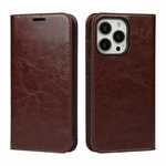 For iPhone 13 Pro Max Genuine Leather Card Holder Wallet Case Cover - Coffee