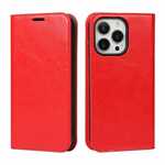 For iPhone 13 Pro Max Genuine Leather Card Holder Wallet Case Cover - Red
