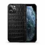 For iPhone 13 Pro Max Genuine Leather Case Crocodile Back Cover - Black