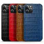 Genuine Leather Case fr iPhone 14 13 Pro Max Retro Crocodile Grain Back Cover