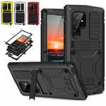 For Samsung Galaxy S23 Ultra S22 S21 Heavy Duty Metal Glass Armor Stand Case Cover