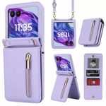For Motorola Razr 60 Ultra Case Leather with Kickstand, Card Slot, Strap Protective Cover