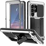 For Samsung Galaxy S25 Ultra Shockproof Metal Case Heavy Duty Military Grade Dustproof Rugged Cover with Kickstand - Silver