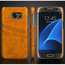 Oil Wax Leather Credit Card Holder Back Shell Case Cover for Samsung Galaxy S7 G930 - Yellow