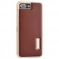 Genuine Leather Back+Aluminum Metal Bumper Case Cover For iPhone 7 Plus 5.5 inch - Gold&Brown
