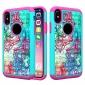 Crystal Bling Diamond Hybrid Armor Defender Dual Layer Shockproof Case for iPhone X - Teal Flower