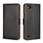 Luxury Genuine Leather Magnetic Flip Wallet Case Stand Cover For LG Q6 - Black - Click Image to Close