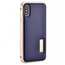 Aluminum Metal Bumper Frame Case+Real Genuine Cow Leather Back Cover for iPhone XS / X - Gold&Dark Blue