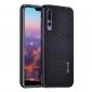 Aluminium Bumper + Carbon Fiber Cover With Stand Case For HuaWei P20 - Black - Click Image to Close