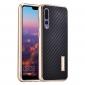 Aluminium Bumper + Carbon Fiber Cover With Stand Case For HuaWei P20 - Gold&Black - Click Image to Close