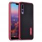 Aluminium Bumper + Carbon Fiber Cover With Stand Case For HuaWei P20 - Red&Black - Click Image to Close