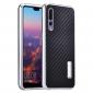 Aluminium Bumper + Carbon Fiber Cover With Stand Case For HuaWei P20 - Silver&Black - Click Image to Close
