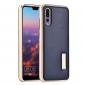 Aluminum Genuine Leather Hybrid Stand Case for HuaWei P20 Pro - Gold&Dark Blue