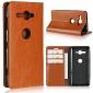For Sony Xperia XZ2 Compact Crazy Horse Genuine Leather Case Flip Stand Card Slot - Brown