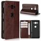 For Sony Xperia XZ2 Compact Crazy Horse Genuine Leather Case Flip Stand Card Slot - Coffee