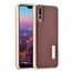 Aluminum Bumper Genuine Leather Cover Stand Case for HuaWei P20 - Gold&Brown - Click Image to Close