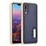 Aluminum Bumper Genuine Leather Cover Stand Case for HuaWei P20 - Gold&Dark Blue - Click Image to Close