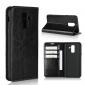 For Samsung Galaxy A6+ (2018) Premium Crazy Horse Genuine Leather Case Flip Stand Card Slot - Black