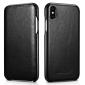 ICARER Curved Edge Luxury Genuine Leather Side Flip Case For iPhone XS Max - Black
