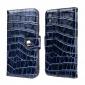 Crocodile Pattern Genuine Leather Case for iPhone XR - Dark Blue