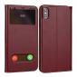 For iPhone X/XS/XS MAX Stand Windows Genuine Leather Flip Case Cover - Wine Red