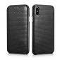 ICARER Woven Pattern Series Curved Edge Real Leather Folio Case for iPhone XS - Black