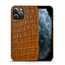 For iPhone 14 13 Pro Max Genuine Leather Case Crocodile Back Cover - Brown